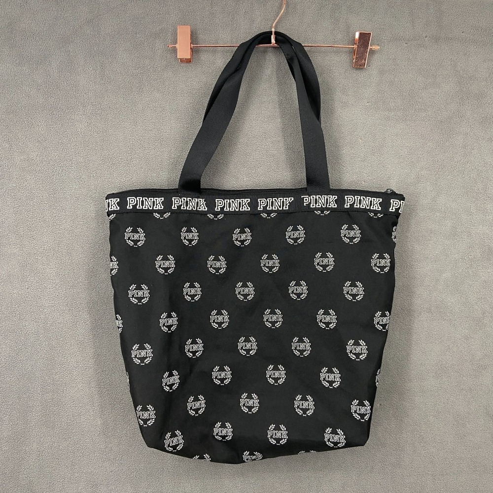 Victoria's Secret Pink Handbag Womens Black Printed Top Double Handles Tote Bag